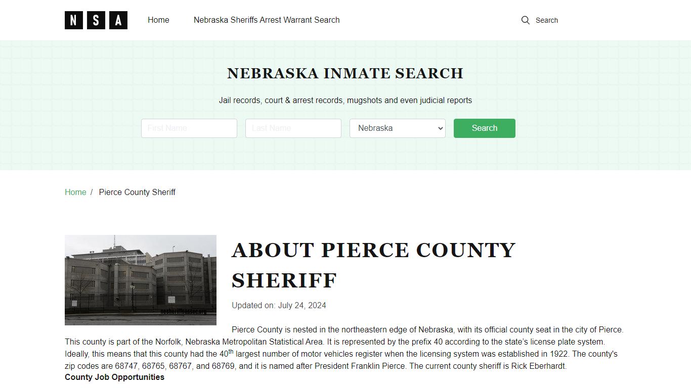 Pierce County Nebraska Sheriff and County Jail Information